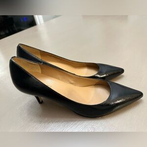 Talbots Black Textured Leather Pointed Toe Kitten Heels Pumps Size 9B Brazil